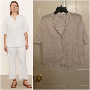VINCE White Short Sleeve Shirred Band Collar Relaxed Fit Blouse Top $275 EUC XS